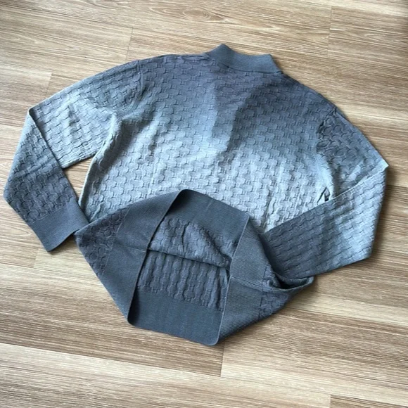 Raffi textured metallic silver gray size medium fitted sweater with zip